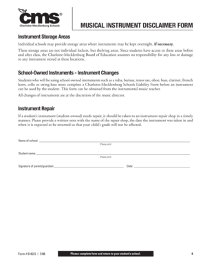Musical Instrument Disclaimer Form
