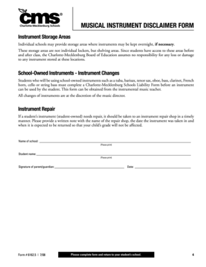 Musical Instrument Disclaimer Form