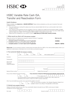 HSBC Variable Rate Cash ISA Transfer and Reactivation Form