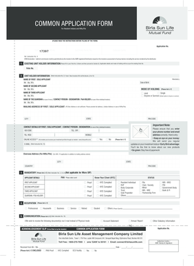 Common Application Form for Mutual Fund Investments