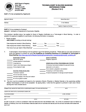 ASCP Blood Banking Technologist Reference Form