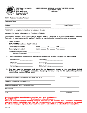ASCP International Medical Laboratory Technician Reference Form