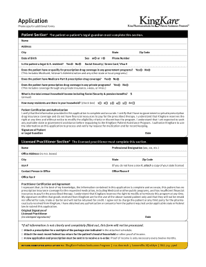KingKare Patient Assistance Program Application