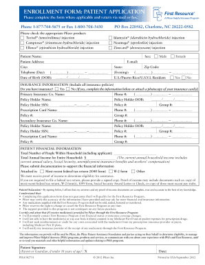 Patient Application for Pfizer First Resource Program