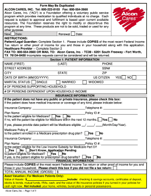 Alcon Cares Patient Assistance Program Application