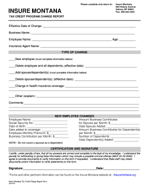 Montana Tax Credit Program Change Report Form