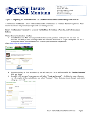 Insure Montana Business Renewal Form