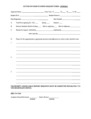 Letter of Good Standing Request Form