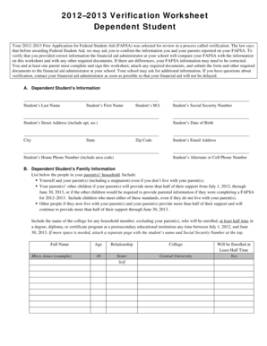 2012–2013 Verification Worksheet