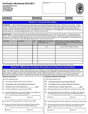 Verification Worksheet 2010-2011