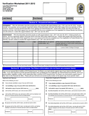 Verification Worksheet 2011-2012