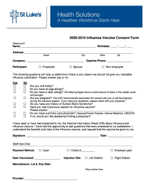 2009-2010 Influenza Vaccine Consent Form - St. Luke's - Idaho ... - stlukesonline