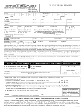State of Hawaii Identification Card Application