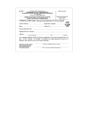 Hawaii Trailer Registration Duplicate Application