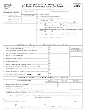 Fayette County Net Profits Occupational License Tax Return