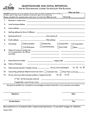 Fayette County Occupational License Tax Questionnaire