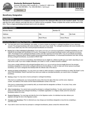 Kentucky Retirement Systems Beneficiary Designation Form 2035