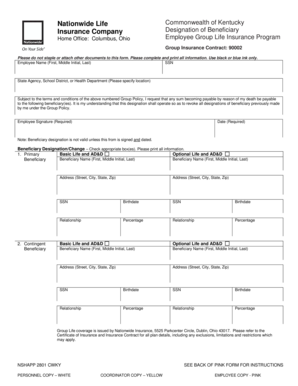Kentucky Employee Group Life Insurance Beneficiary Designation