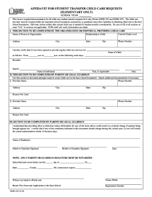 Affidavit for Student Transfer Child Care Request