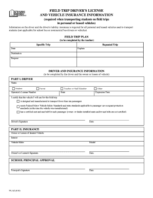 Field Trip Driver License and Insurance Form