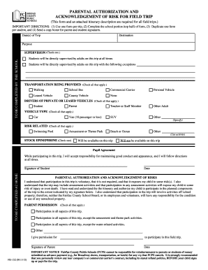 Parental Authorization and Acknowledgement of Risk for Field Trip