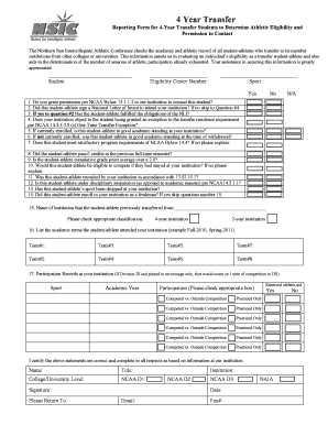 4-Year Transfer Student Athletic Eligibility Form