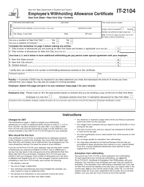 New York State Employee’s Withholding Allowance Certificate IT-2104
