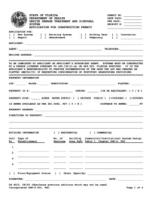 Florida Onsite Sewage Treatment Permit Application