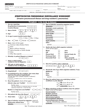 Streptococcus Pneumoniae Surveillance Worksheet
