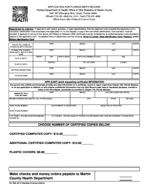 Florida Birth Record Application