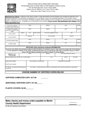 Florida Birth Record Application