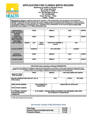 Florida Birth Record Application