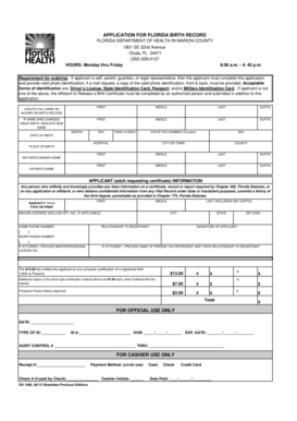 Florida Birth Record Application