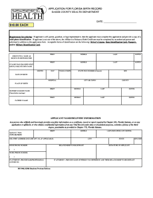 Florida Birth Record Application