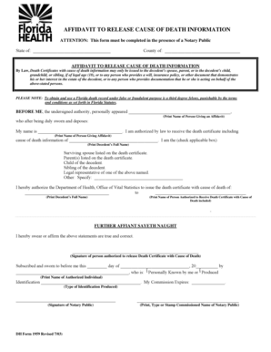 Affidavit to Release Cause of Death Information