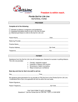 Florida Quit for Life Line Referral Form