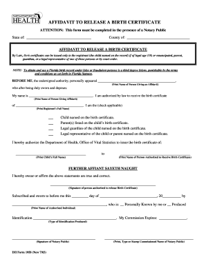 Affidavit to Release a Birth Certificate