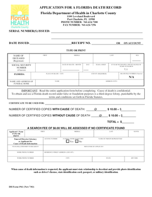 Florida Death Record Application