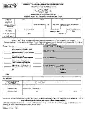 Florida Death Record Application