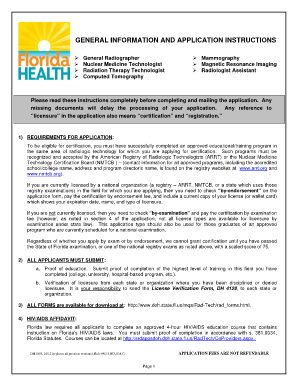 Florida Radiologic Technologist Certification Application