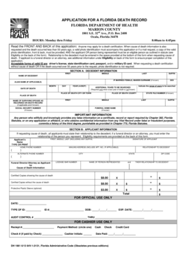 Florida Death Record Application