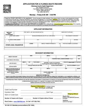 Florida Death Record Application