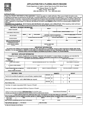 Florida Death Record Application
