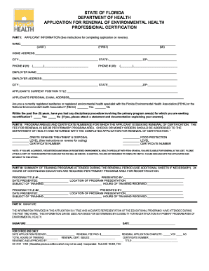 Florida Environmental Health Professional Certification Renewal Application