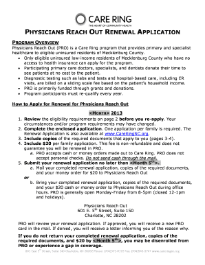 Physicians Reach Out Renewal Application