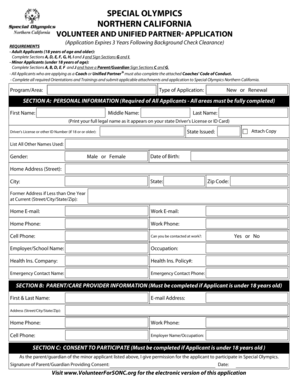 Special Olympics Volunteer Application