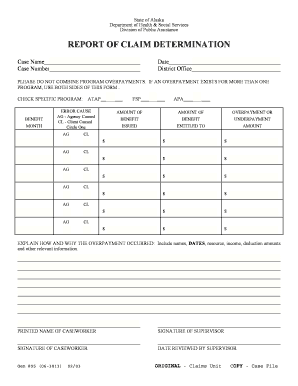 Alaska Report of Claim Determination