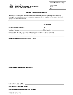 Alaska Complaint Results Form