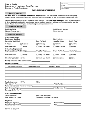 Alaska Employment Statement Form