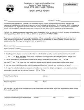 Child Care Assistance Health Status Report